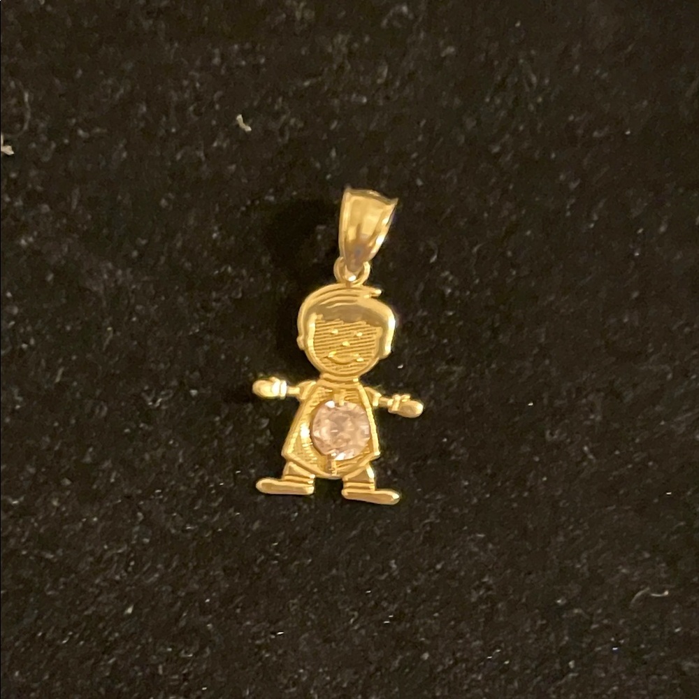 14K Yellow Gold October Pink Birthstone Baby Boy Pendant Small Charm